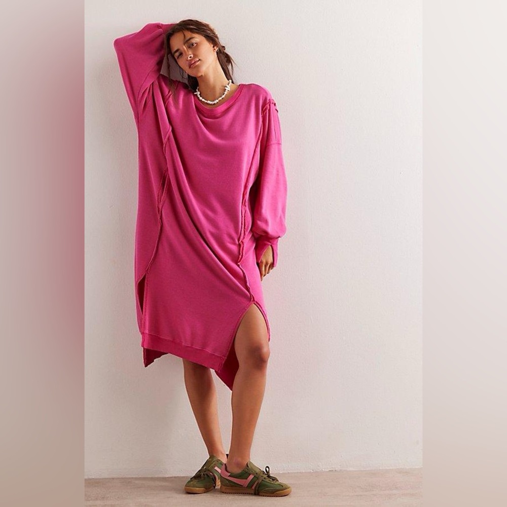 We The Free Fuchsia Pink Oversized Sweatshirt Dress Camden Dress
